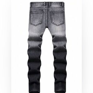 Men's Distressed Black & White Patchwork Slim Fit Straight Leg Jeans